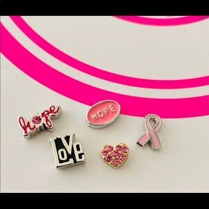 Lot of 5 Origami Owl Breast Cancer Charms